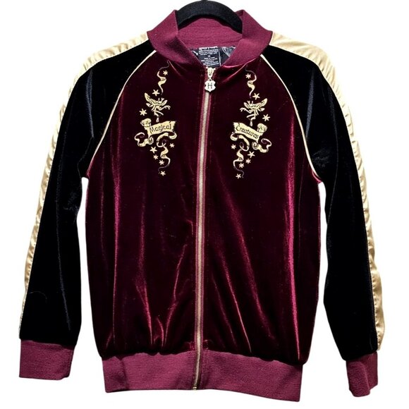 Harry‎ Potter Magical Creatures XS Velvet Bomber Jacket Burgundy/Gold - Picture 1 of 10